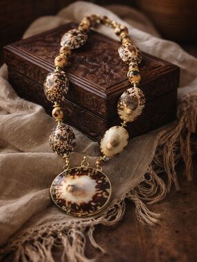 Boho Shell Statement Necklace Coastal Beach Vibe Bold Chunky Pendant